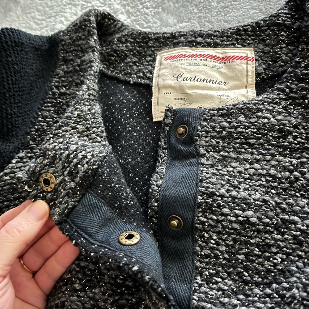 ANTHROPOLOGIE Cartonnier black glimmer tweed wool sweater jacket XS like new - Picture 4 of 7